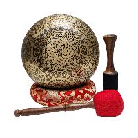 Singing Bowl, Buddhist Hand Beaten, With Fine Etching Carving,[guru], Thangka Color Painted, [select Accessories