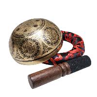 Singing Bowl, Buddhist Hand Beaten, With [chenrezig] Carved Inside, [select Accessories]