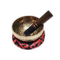 Singing Bowl, Buddhist Hand Beaten, With [chenrezig] Carved Inside, [select Accessories]