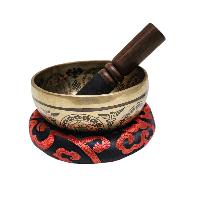 Singing Bowl, Buddhist Hand Beaten, With [chenrezig] Carved Inside, [select Accessories]