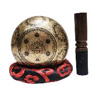 Singing Bowl, Buddhist Hand Beaten, With [chenrezig] Carved Inside, [select Accessories]