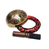 Singing Bowl, Buddhist Hand Beaten, With [white Tara] Carved Inside, [select Accessories]