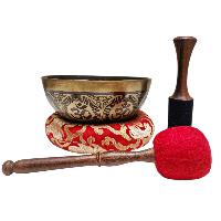 Singing Bowl, Buddhist Hand Beaten, With Fine Etching Carving, [mandala], Thangka Color Painted, [select Accessories]