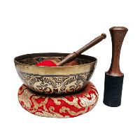 Singing Bowl, Buddhist Hand Beaten, With Fine Etching Carving, [mandala], Thangka Color Painted, [select Accessories]