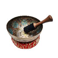 Singing Bowl, Buddhist Hand Beaten, With Fine Etching Carving, [samadhi], Thangka Color Painted, [select Accessories]
