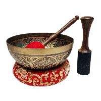 Singing Bowl, Buddhist Hand Beaten, With Fine Etching Carving, [samadhi], Thangka Color Painted, [select Accessories]