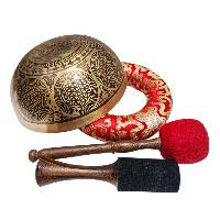 Singing Bowl, Buddhist Hand Beaten, With Fine Etching Carving, [samadhi], Thangka Color Painted, [select Accessories]