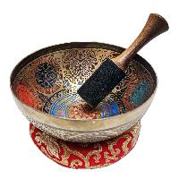Singing Bowl, Buddhist Hand Beaten, With Fine Etching Carving, [mandala], Thangka Color Painted, [select Accessories