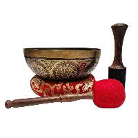 Singing Bowl, Buddhist Hand Beaten, With Fine Etching Carving, [mandala], Thangka Color Painted, [select Accessories