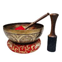 Singing Bowl, Buddhist Hand Beaten, With Fine Etching Carving, [mandala], Thangka Color Painted, [select Accessories