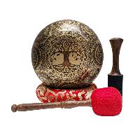 Singing Bowl, Buddhist Hand Beaten, With Fine Etching Carving, [mandala], Thangka Color Painted, [select Accessories