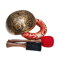 Singing Bowl, Buddhist Hand Beaten, With Fine Etching Carving, [mandala], Thangka Color Painted, [select Accessories