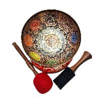 Singing Bowl, Buddhist Hand Beaten, With Fine Etching Carving, [mandala], Thangka Color Painted, [select Accessories