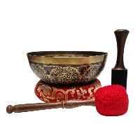 Singing Bowl, Buddhist Hand Beaten, With Fine Etching Carving, [buddha], Thangka Color Painted, [select Accessories