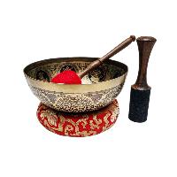 Singing Bowl, Buddhist Hand Beaten, With Fine Etching Carving, [buddha], Thangka Color Painted, [select Accessories