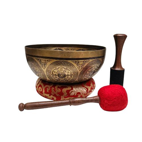 Singing Bowl, Buddhist Hand Beaten, With Fine Etching Carving, [], Thangka Color Painted, [select Accessories