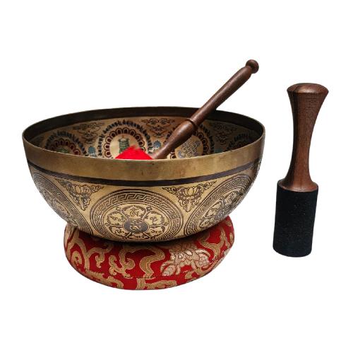 Singing Bowl, Buddhist Hand Beaten, With Fine Etching Carving, [], Thangka Color Painted, [select Accessories