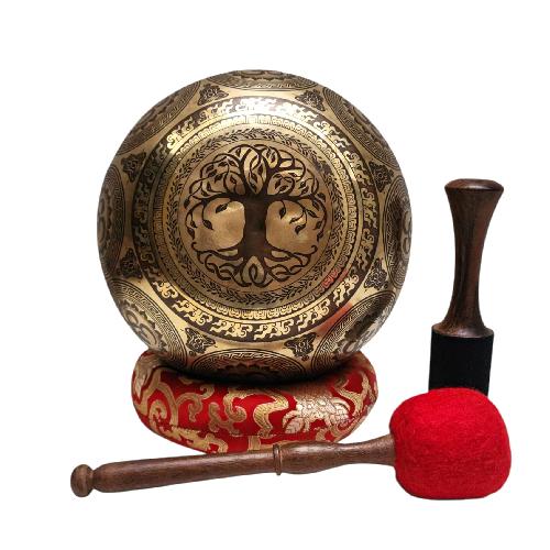 Singing Bowl, Buddhist Hand Beaten, With Fine Etching Carving, [], Thangka Color Painted, [select Accessories