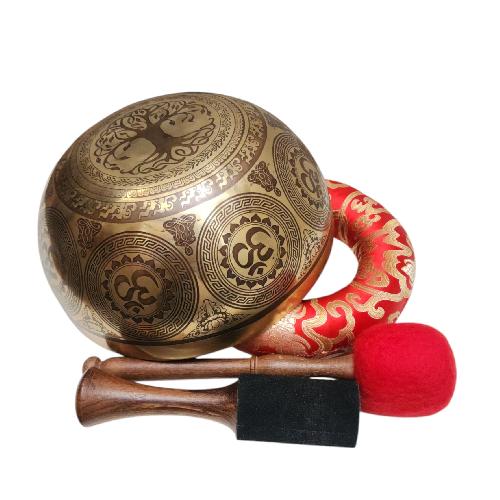 Singing Bowl, Buddhist Hand Beaten, With Fine Etching Carving, [], Thangka Color Painted, [select Accessories