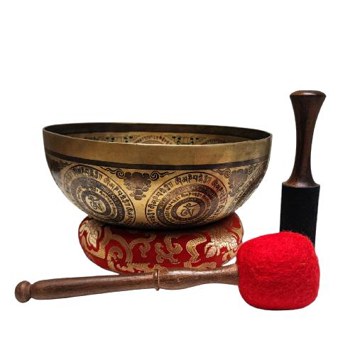 Singing Bowl, Buddhist Hand Beaten, With Fine Etching Carving, [mandala], Thangka Color Painted, [select Accessories