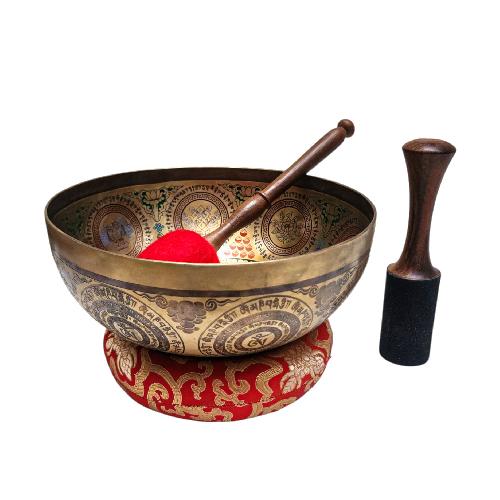 Singing Bowl, Buddhist Hand Beaten, With Fine Etching Carving, [mandala], Thangka Color Painted, [select Accessories