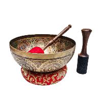 Singing Bowl, Buddhist Hand Beaten, With Fine Etching Carving, [buddha], Thangka Color Painted, [select Accessories