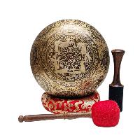 Singing Bowl, Buddhist Hand Beaten, With Fine Etching Carving, [buddha], Thangka Color Painted, [select Accessories