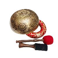 Singing Bowl, Buddhist Hand Beaten, With Fine Etching Carving, [buddha], Thangka Color Painted, [select Accessories