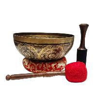Singing Bowl, Buddhist Hand Beaten, With Fine Etching Carving, [buddha], Thangka Color Painted, [select Accessories