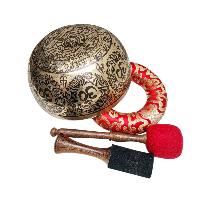 Singing Bowl, Buddhist Hand Beaten, With Fine Etching Carving, [ganesh], Thangka Color Painted, [select Accessories