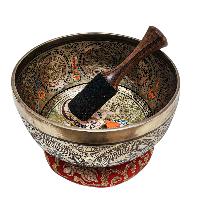 Singing Bowl, Buddhist Hand Beaten, With Fine Etching Carving, [ganesh], Thangka Color Painted, [select Accessories