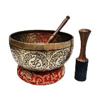 Singing Bowl, Buddhist Hand Beaten, With Fine Etching Carving, [ganesh], Thangka Color Painted, [select Accessories