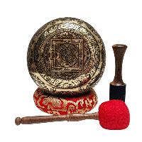 Singing Bowl, Buddhist Hand Beaten, With Fine Etching Carving, [ganesh], Thangka Color Painted, [select Accessories
