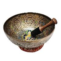 Singing Bowl, Buddhist Hand Beaten, With Fine Etching Carving, [buddha], Thangka Color Painted, [select Accessories