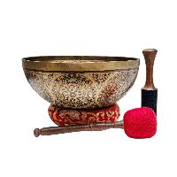 Singing Bowl, Buddhist Hand Beaten, With Fine Etching Carving, [buddha], Thangka Color Painted, [select Accessories