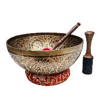 Singing Bowl, Buddhist Hand Beaten, With Fine Etching Carving, [buddha], Thangka Color Painted, [select Accessories
