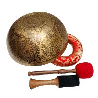 Singing Bowl, Buddhist Hand Beaten, With Fine Etching Carving, [buddha], Thangka Color Painted, [select Accessories