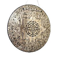 Handmade [gong], Bronze [wind Or Flat] Gong, [sri Yantra] Etching Carving