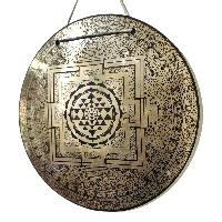 Handmade [gong], Bronze [wind Or Flat] Gong, [sri Yantra] Etching Carving