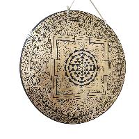 Handmade [gong], Bronze [wind Or Flat] Gong, [sri Yantra] Etching Carving