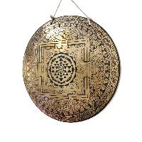 Handmade [gong], Bronze [wind Or Flat] Gong, [sri Yantra] Etching Carving