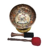 Singing Bowl, Buddhist Hand Beaten, With Fine Etching Carving, [bhajrapani], Thangka Color Painted, [select Accessories