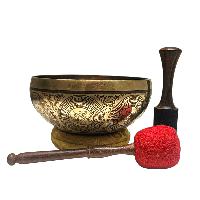Singing Bowl, Buddhist Hand Beaten, With Fine Etching Carving, [bhajrapani], Thangka Color Painted, [select Accessories