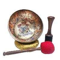 Singing Bowl, Buddhist Hand Beaten, With Fine Etching Carving, [bhajrapani], Thangka Color Painted, [select Accessories