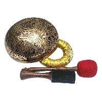 Singing Bowl, Buddhist Hand Beaten, With Fine Etching Carving, [bhajrapani], Thangka Color Painted, [select Accessories