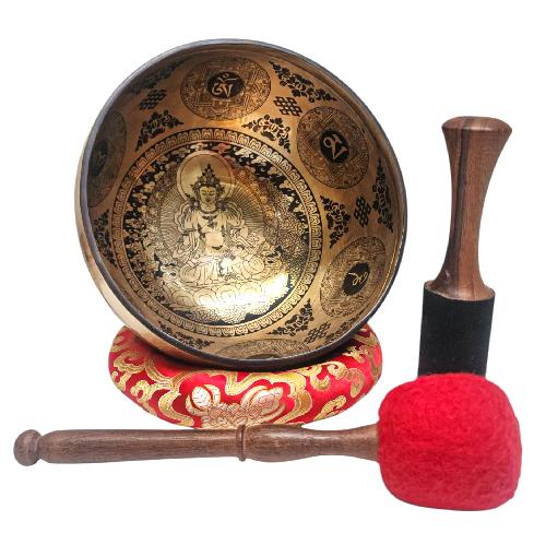 Singing Bowl, Buddhist Hand Beaten, With Fine Etching Carving, [vajrasattva], [select Accessories]