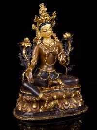 [green Tara], Buddhist Handmade Statue, [partly Gold Plated], [face Painted]