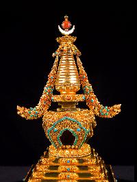 [stupa] Buddhist Handmade Statue With [full Gold Plated], [stone Setting]
