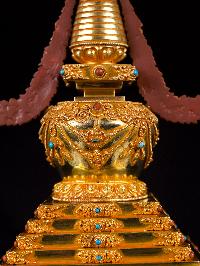 [stupa] Buddhist Handmade Statue With [full Gold Plated], [stone Setting]