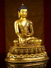 [shakyamuni Buddha] Buddhist Handmade Statue With Double Base, [full Gold Plated], [face Painted]